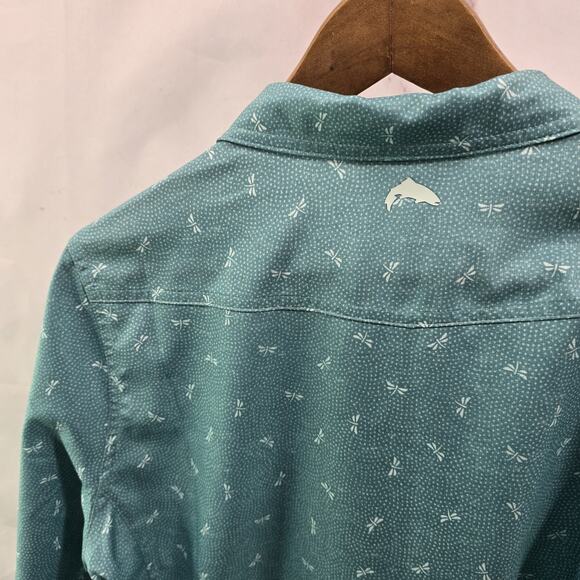 Simms Shirt Women XL Blue Button Up Long Sleeve Dragonfly - Picture 6 of 12
